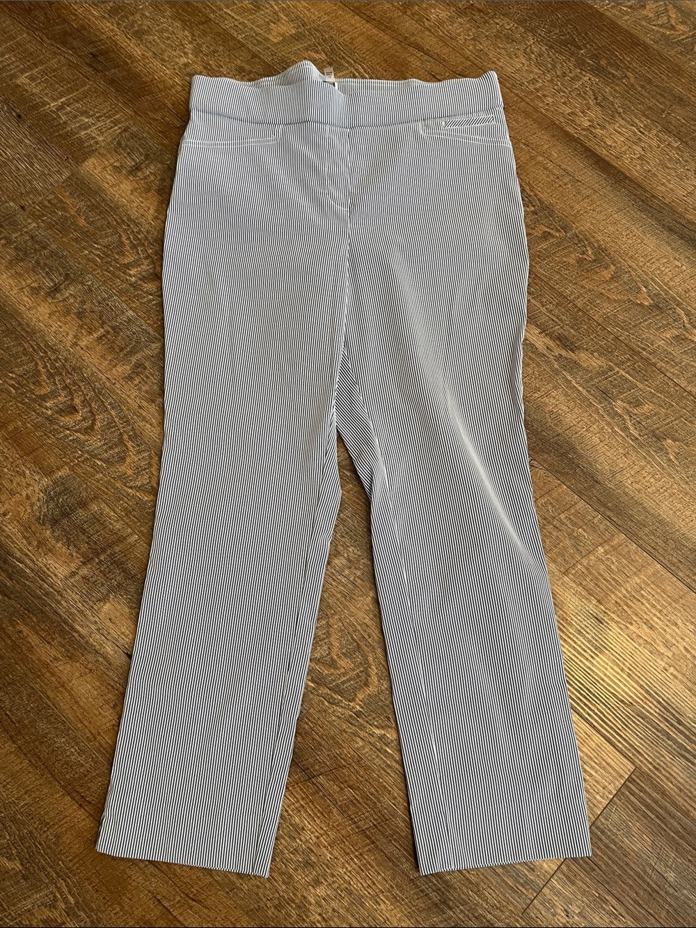 Anne Klein Slim Straight Pinstripe Pants in Light Blue and White